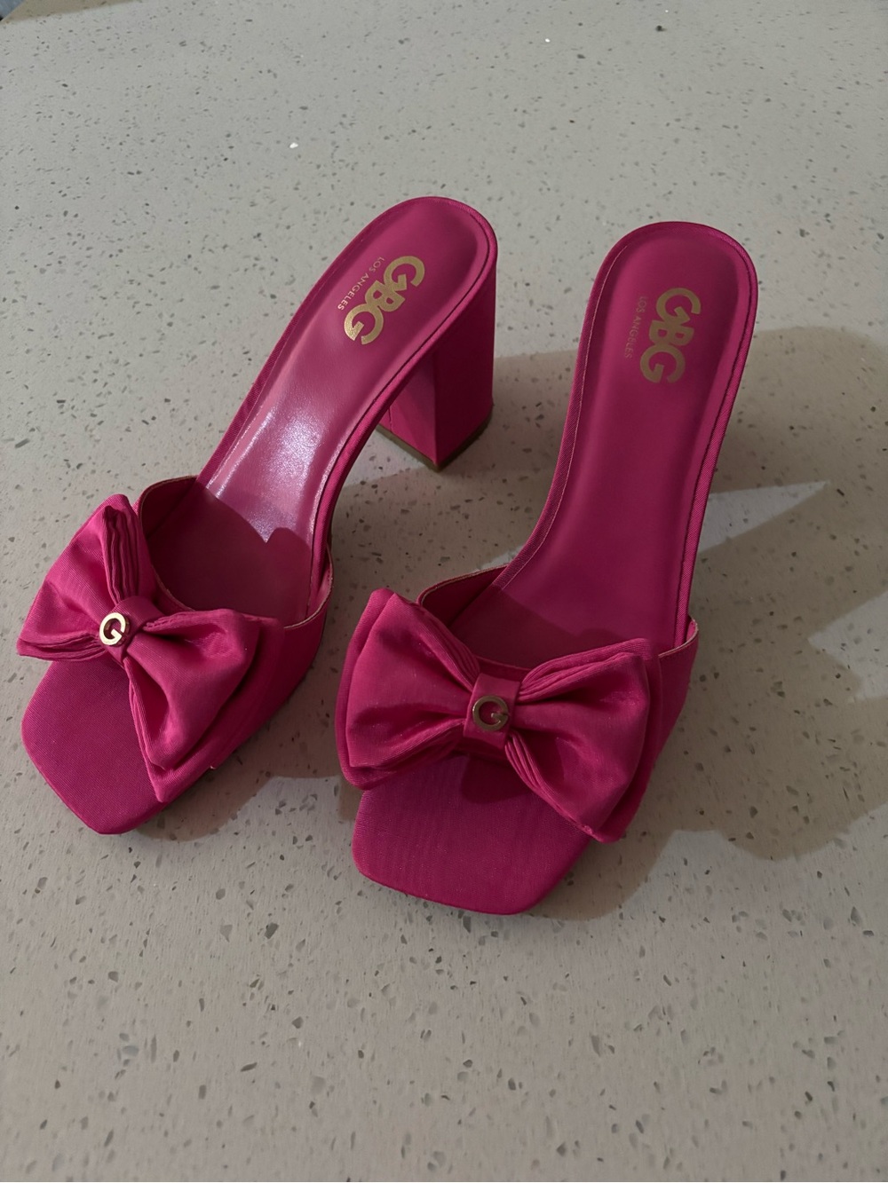 G by Guess Hot Pink Bow Block Heel Mules